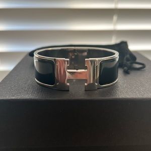 Authentic Hermes Clic Clac H Bracelet Enamel Wide Steel Black PM